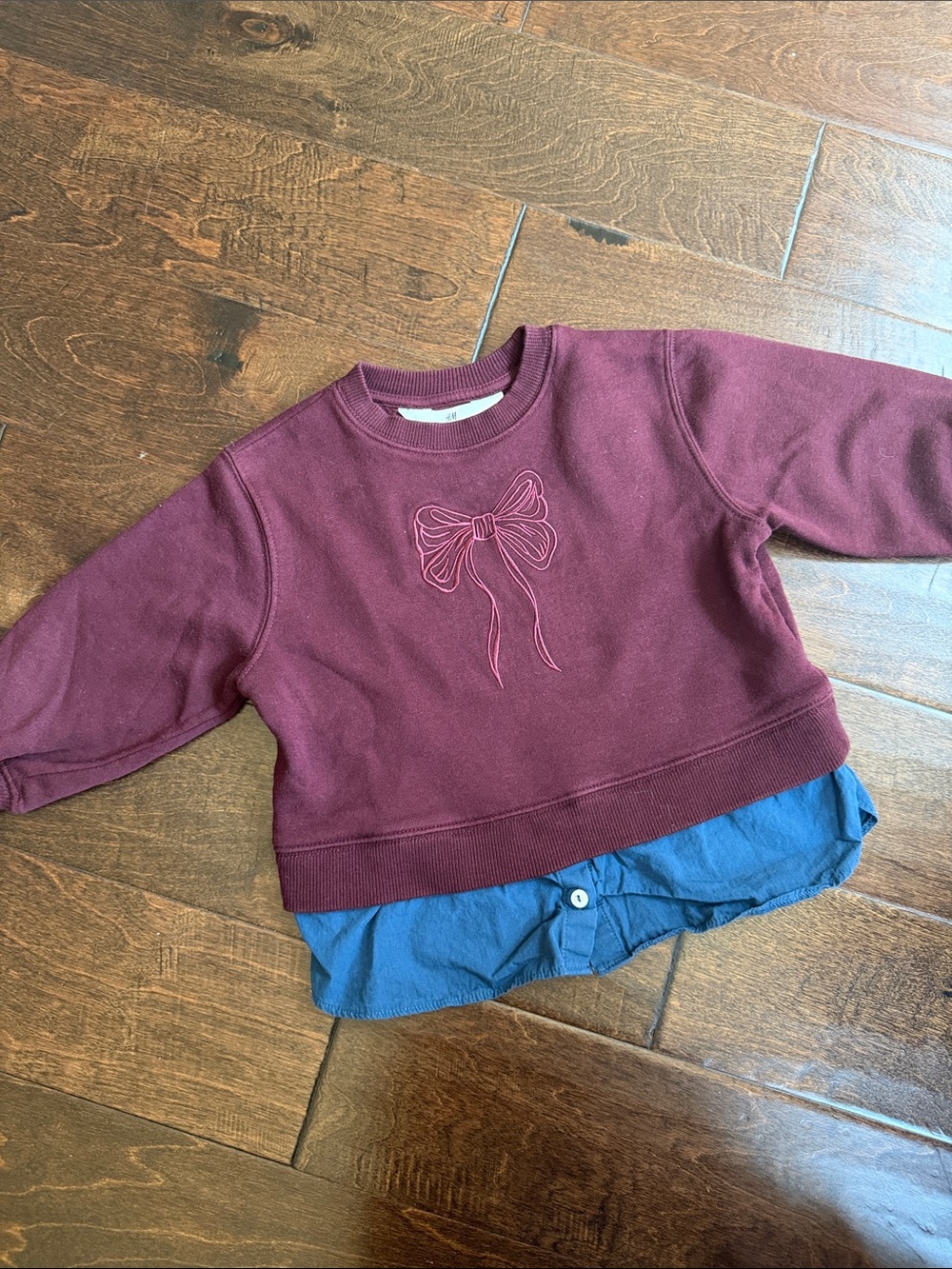 H&M 2T Kids Burgundy Stitched Bow Sweater Tunic